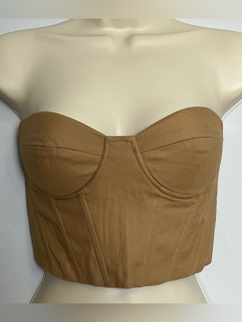 SHEIN Tan Corset Bustier Minimalist Crop Top Back Lace Up Padded Underwire Sz S